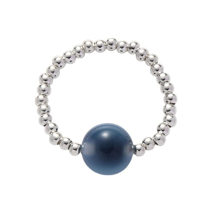 Anillo de cuentas curativas de ágata azul caramelo de plata de ley 925 con Buddha Stones