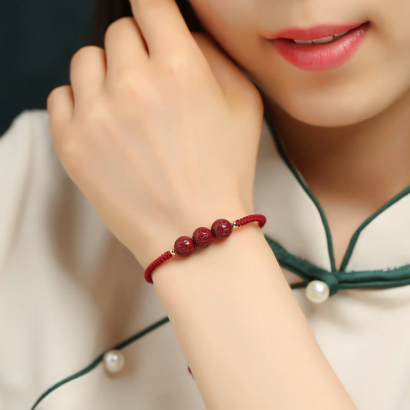 Pulsera trenzada hecha a mano con Buddha Stones, cinabrio, Om Mani Padme Hum, cuentas grabadas, bendición