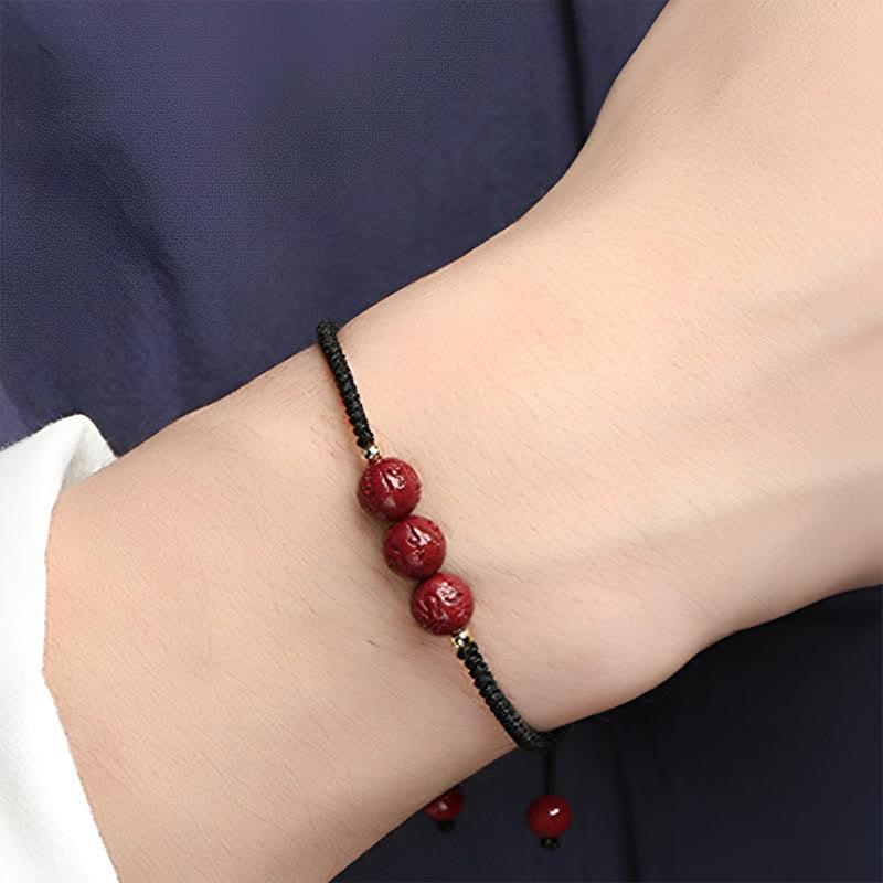 Pulsera trenzada hecha a mano con Buddha Stones, cinabrio, Om Mani Padme Hum, cuentas grabadas, bendición