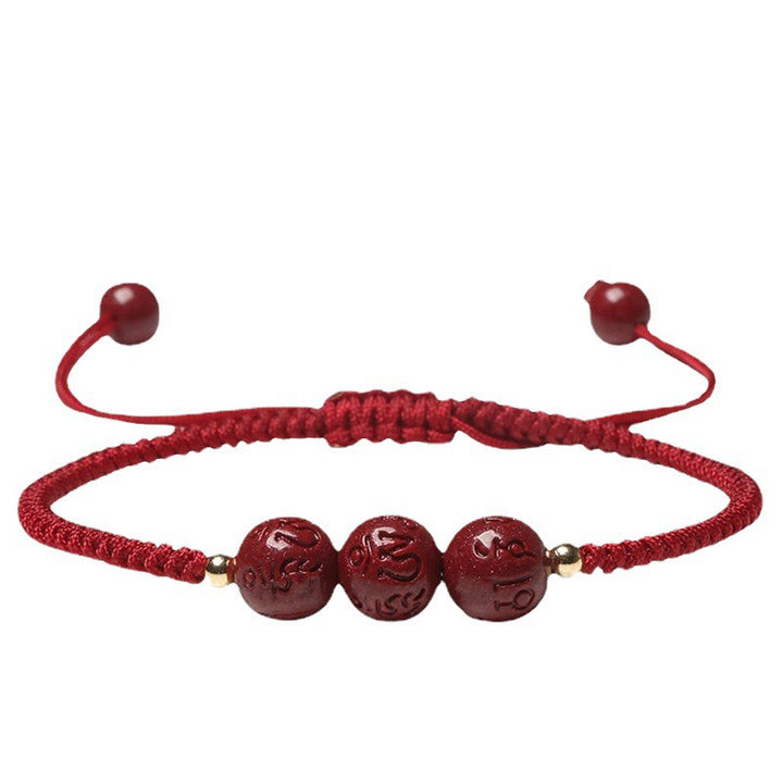 Pulsera trenzada hecha a mano con Buddha Stones, cinabrio, Om Mani Padme Hum, cuentas grabadas, bendición