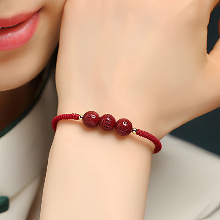 Pulsera trenzada hecha a mano con Buddha Stones, cinabrio, Om Mani Padme Hum, cuentas grabadas, bendición
