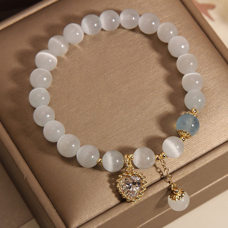 Pulsera de amor y paz con dije de circonita y corazón de cristal, ojo de gato , Buddha Stones