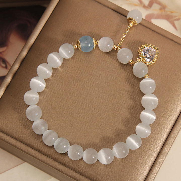Pulsera de amor y paz con dije de circonita y corazón de cristal, ojo de gato , Buddha Stones