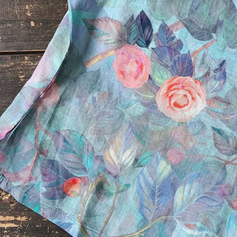 Buddha Stones Flores rosadas Estampado de hojas verdes Diseño de botón de rana Camisa de chaqueta de lino de ramio de manga larga - image 18