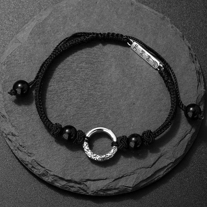 Pulsera de protección con hebilla de paz de ónix negro de plata de ley 925 con Buddha Stones - image 2