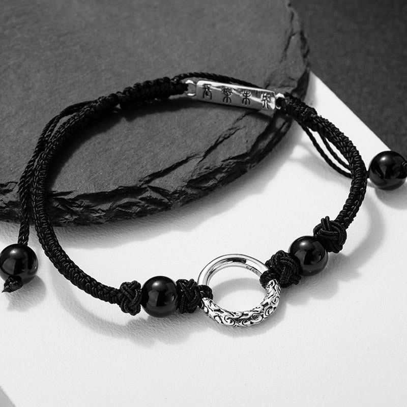 Pulsera de protección con hebilla de paz de ónix negro de plata de ley 925 con Buddha Stones - image 1