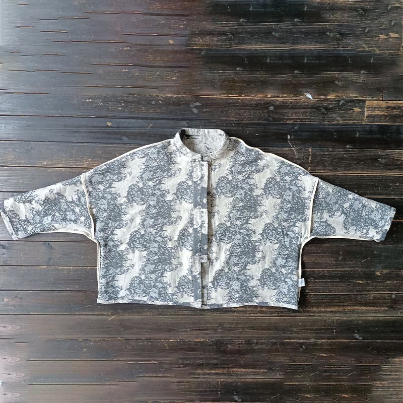 Camisa de chaqueta de lino de algodón de manga larga con diseño de botones de rana y estampado de Buddha Stones con bolsillos - image 14