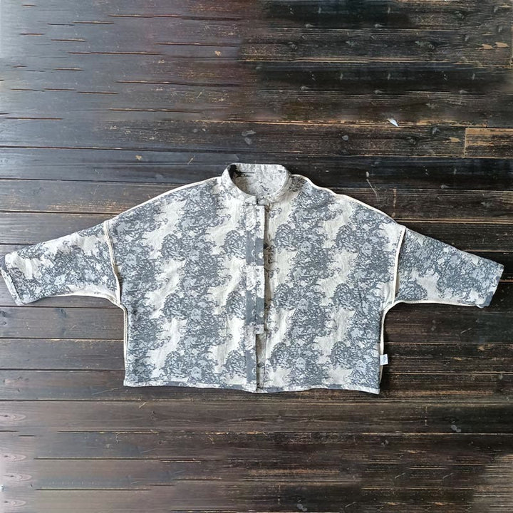 Camisa de chaqueta de lino de algodón de manga larga con diseño de botones de rana y estampado de Buddha Stones con bolsillos - image 14