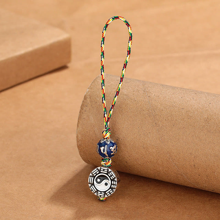 Llavero de armonía de cobre con Buddha Stones, símbolo de Yin Yang, Om Mani Padme Hum Bagua