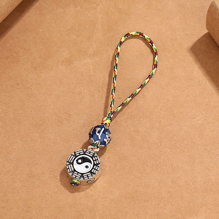 Llavero de armonía de cobre con Buddha Stones, símbolo de Yin Yang, Om Mani Padme Hum Bagua