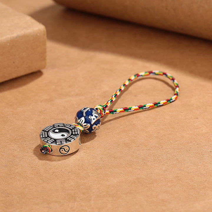 Llavero de armonía de cobre con Buddha Stones, símbolo de Yin Yang, Om Mani Padme Hum Bagua