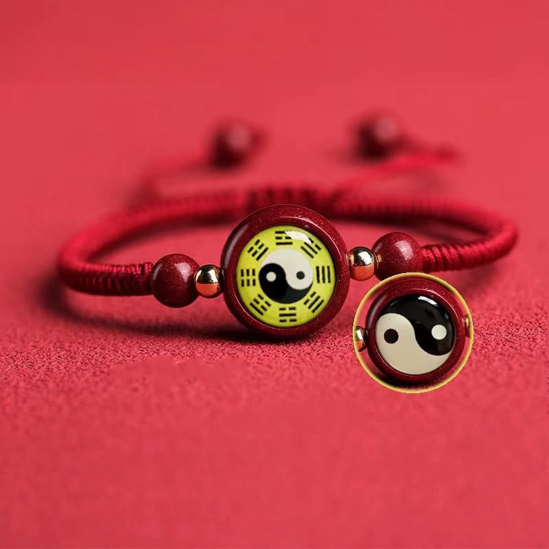 Pulsera de bendición Bagua con símbolo de Yin Yang, hilo rojo, cinabrio de la suerte, Buddha Stones