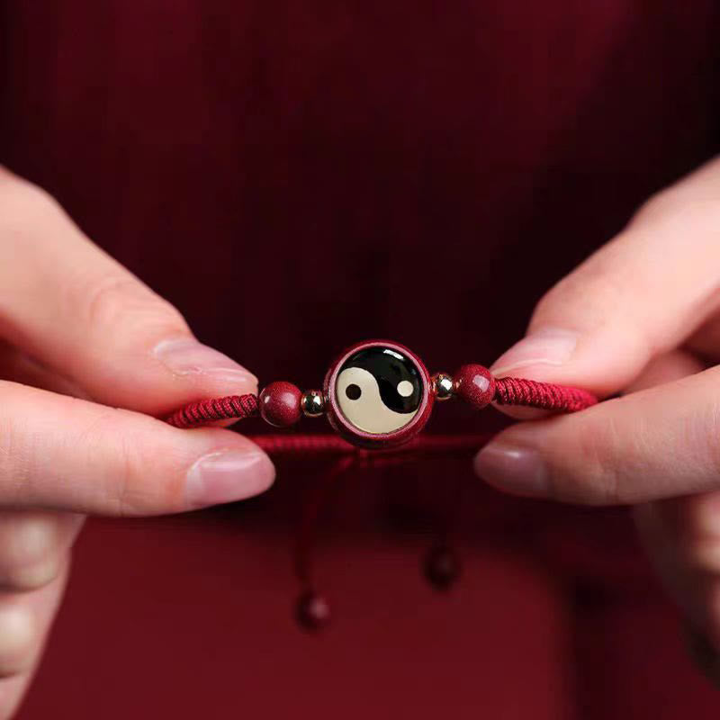Pulsera de bendición Bagua con símbolo de Yin Yang, hilo rojo, cinabrio de la suerte, Buddha Stones