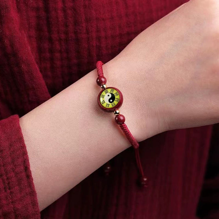 Pulsera de bendición Bagua con símbolo de Yin Yang, hilo rojo, cinabrio de la suerte, Buddha Stones