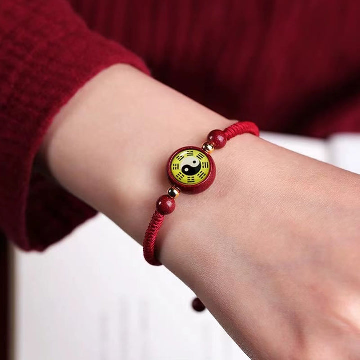 Pulsera de bendición Bagua con símbolo de Yin Yang, hilo rojo, cinabrio de la suerte, Buddha Stones