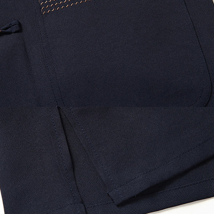 Conjunto de ropa para hombre, traje Tang bordado anudado chino con personaje Fu de Buddha Stones , Top tradicional de manga corta, pantalones, ropa - image 10