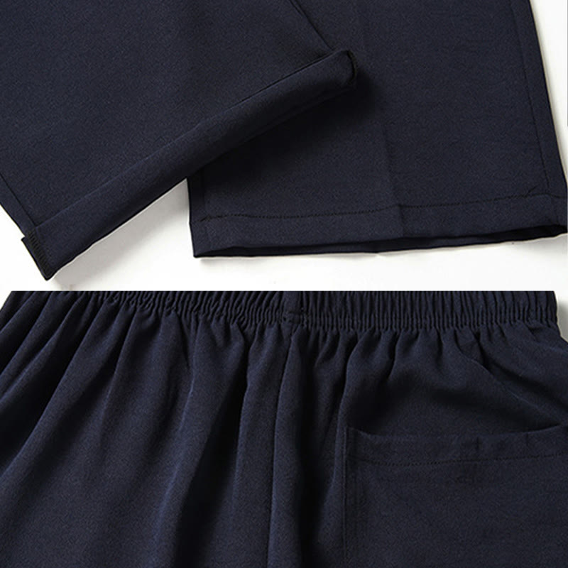 Conjunto de ropa para hombre, traje Tang bordado anudado chino con personaje Fu de Buddha Stones , Top tradicional de manga corta, pantalones, ropa
