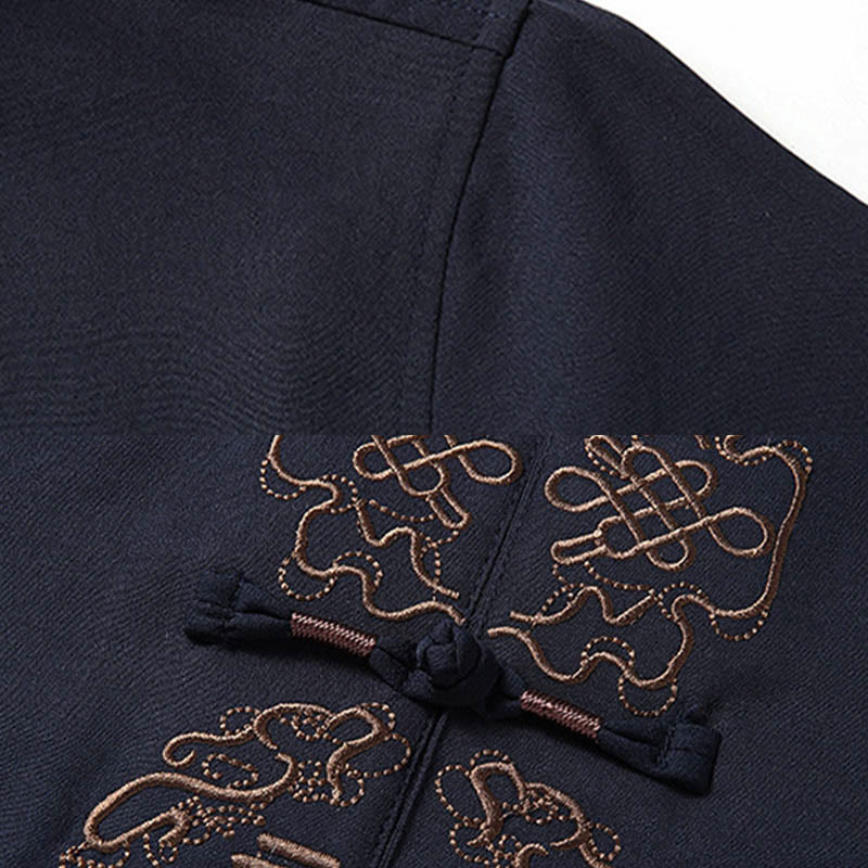 Conjunto de ropa para hombre, traje Tang bordado anudado chino con personaje Fu de Buddha Stones , Top tradicional de manga corta, pantalones, ropa