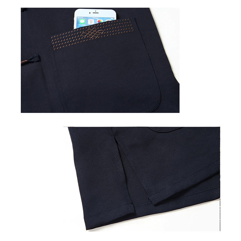 Conjunto de ropa para hombre, traje Tang bordado anudado chino con personaje Fu de Buddha Stones , Top tradicional de manga corta, pantalones, ropa