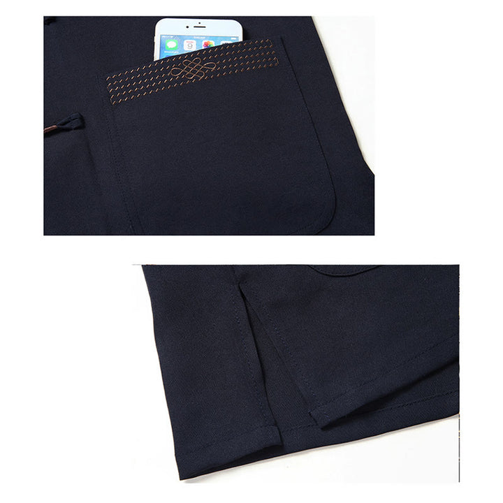 Conjunto de ropa para hombre, traje Tang bordado anudado chino con personaje Fu de Buddha Stones , Top tradicional de manga corta, pantalones, ropa
