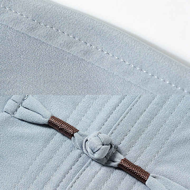 Buddha Stones Fu personaje bordado traje Tang tradicional botón de rana manga corta Top pantalones ropa conjunto para hombres - image 9