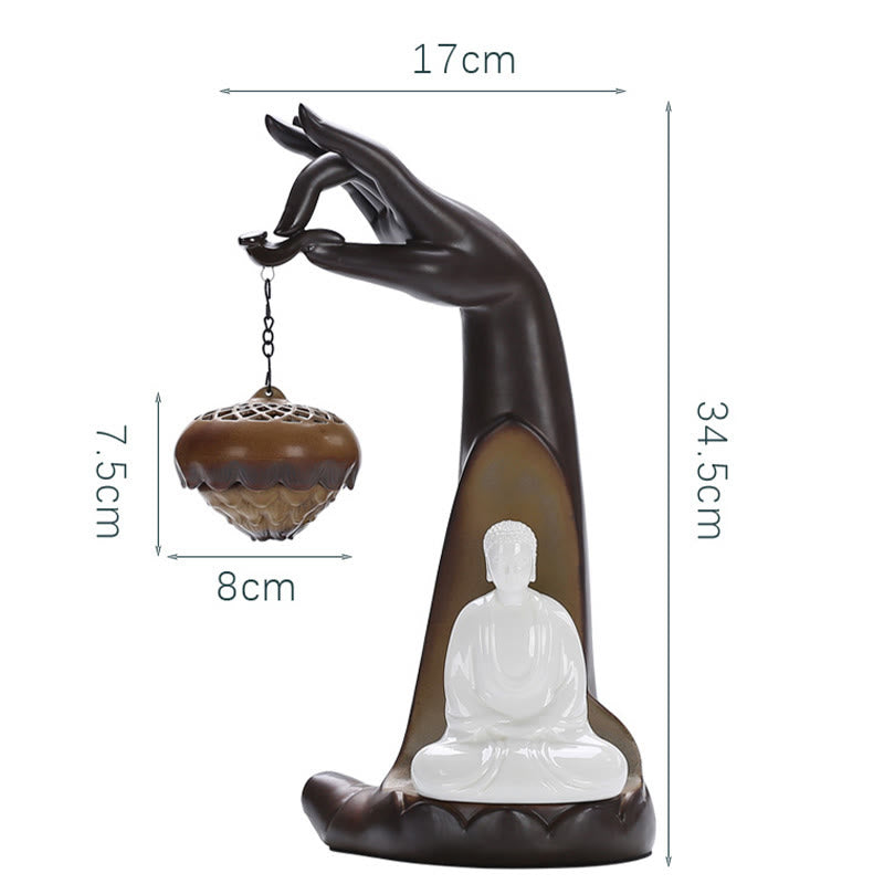 Quemador de incienso con palo de cerámica curativo, fuente de humo de reflujo de mano Led de Buddha Stones , decoración