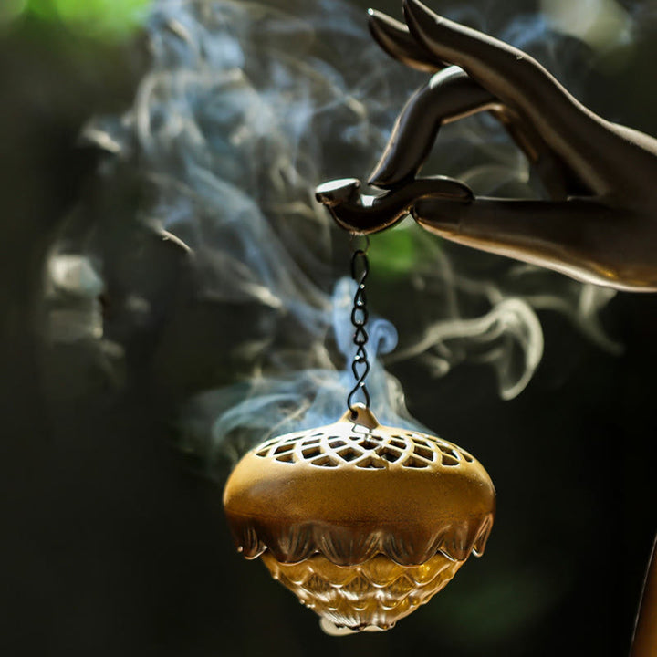 Quemador de incienso con palo de cerámica curativo, fuente de humo de reflujo de mano Led de Buddha Stones , decoración