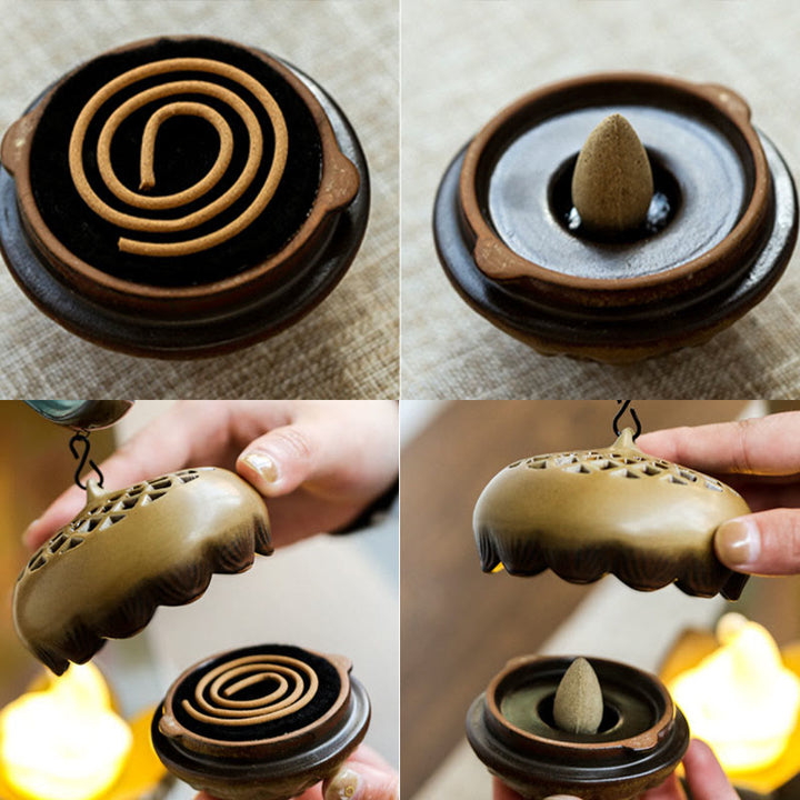 Quemador de incienso con palo de cerámica curativo, fuente de humo de reflujo de mano Led de Buddha Stones , decoración