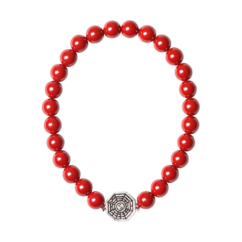 Pulsera de concentración de cuerda de cinabrio con símbolo de Yin Yang Bagua de plata de ley 925 con Buddha Stones