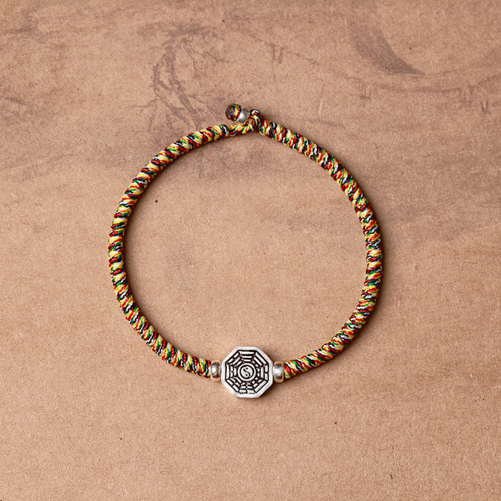 Pulsera de concentración de cuerda de cinabrio con símbolo de Yin Yang Bagua de plata de ley 925 con Buddha Stones