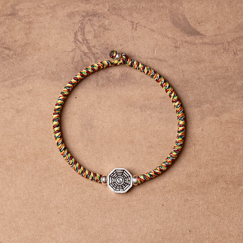 Pulsera de concentración de cuerda de cinabrio con símbolo de Yin Yang Bagua de plata de ley 925 con Buddha Stones - Cuerda de colores - 23 centímetros - image 13