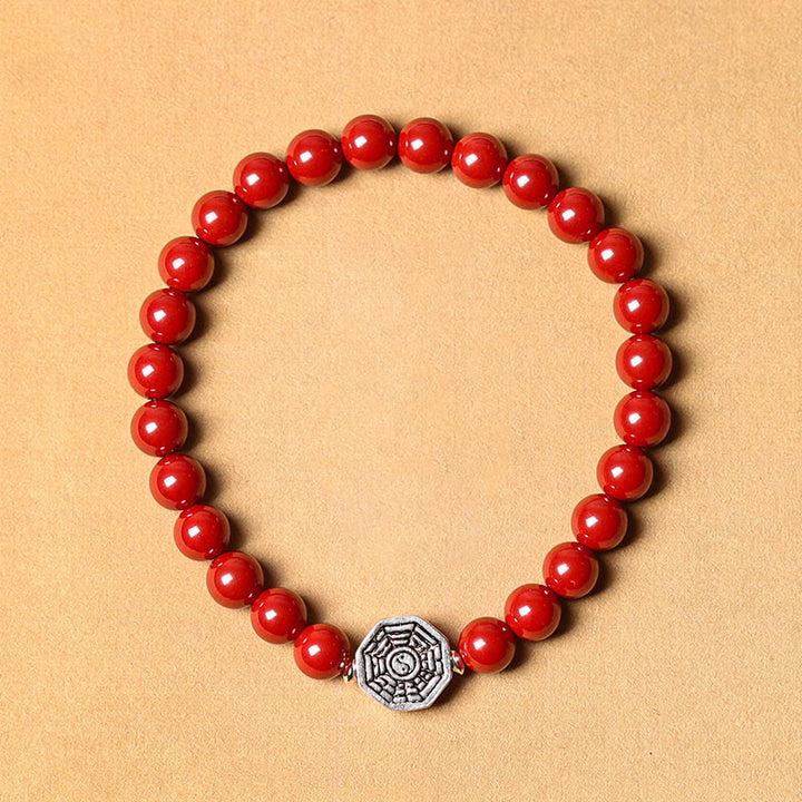 Pulsera de concentración de cuerda de cinabrio con símbolo de Yin Yang Bagua de plata de ley 925 con Buddha Stones