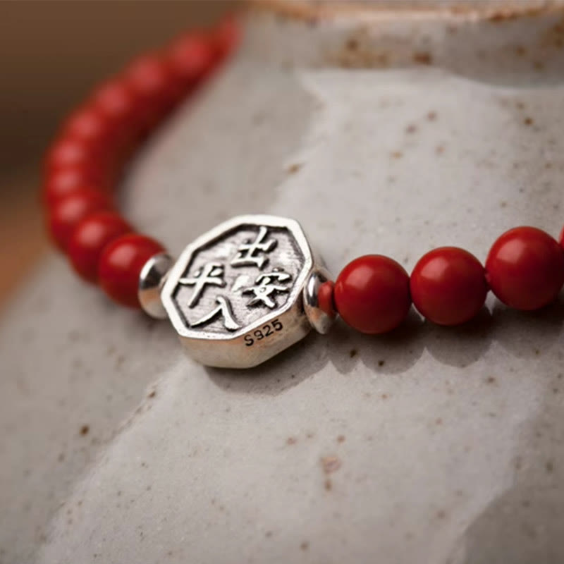 Pulsera de concentración de cuerda de cinabrio con símbolo de Yin Yang Bagua de plata de ley 925 con Buddha Stones