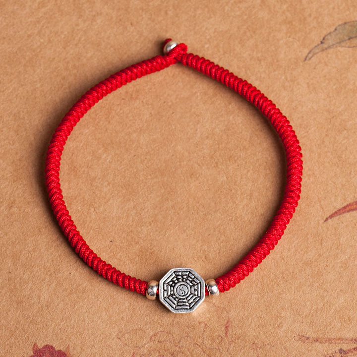 Pulsera de concentración de cuerda de cinabrio con símbolo de Yin Yang Bagua de plata de ley 925 con Buddha Stones