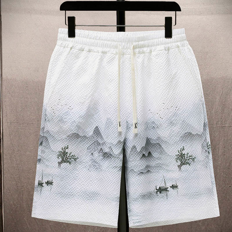 Conjunto de pantalones cortos de manga corta con estampado de urraca y árboles de coco con Buddha Stones, conjunto para hombre - image 3