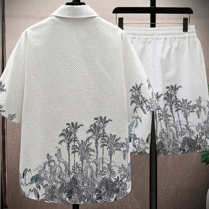 Conjunto de pantalones cortos de manga corta con estampado de urraca y árboles de coco con Buddha Stones, conjunto para hombre - image 6