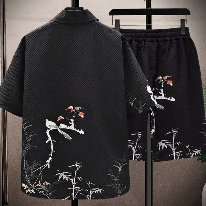 Conjunto de pantalones cortos de manga corta con estampado de urraca y árboles de coco con Buddha Stones, conjunto para hombre - image 10