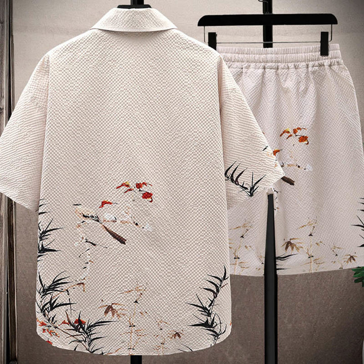 Conjunto de pantalones cortos de manga corta con estampado de urraca y árboles de coco con Buddha Stones, conjunto para hombre - image 14