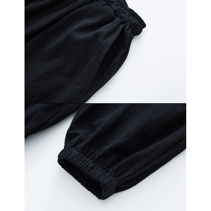 Buddha Stones Color sólido tradicional algodón lino manga corta camiseta pantalones ropa conjunto para hombres - image 10