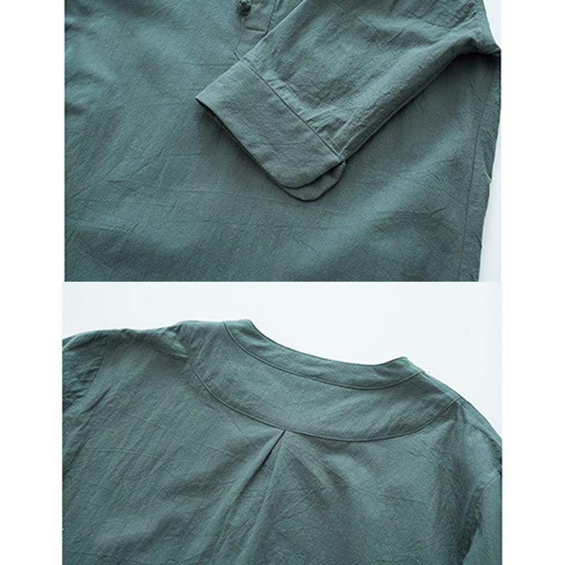 Buddha Stones Color sólido tradicional algodón lino manga corta camiseta pantalones ropa conjunto para hombres - image 3