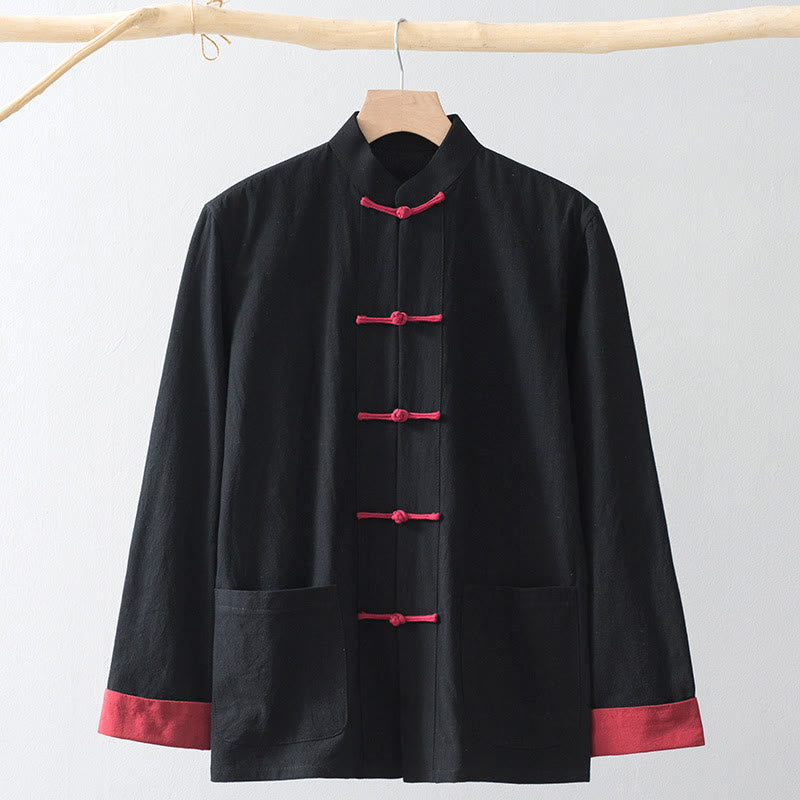 Camisa de traje chino Tang con estampado de Buddha Stones de rana, chaqueta de lino y algodón para hombre. - Camisa negra y botón de rana roja - US/UK/AU44, EU54 (4XL) - image 0