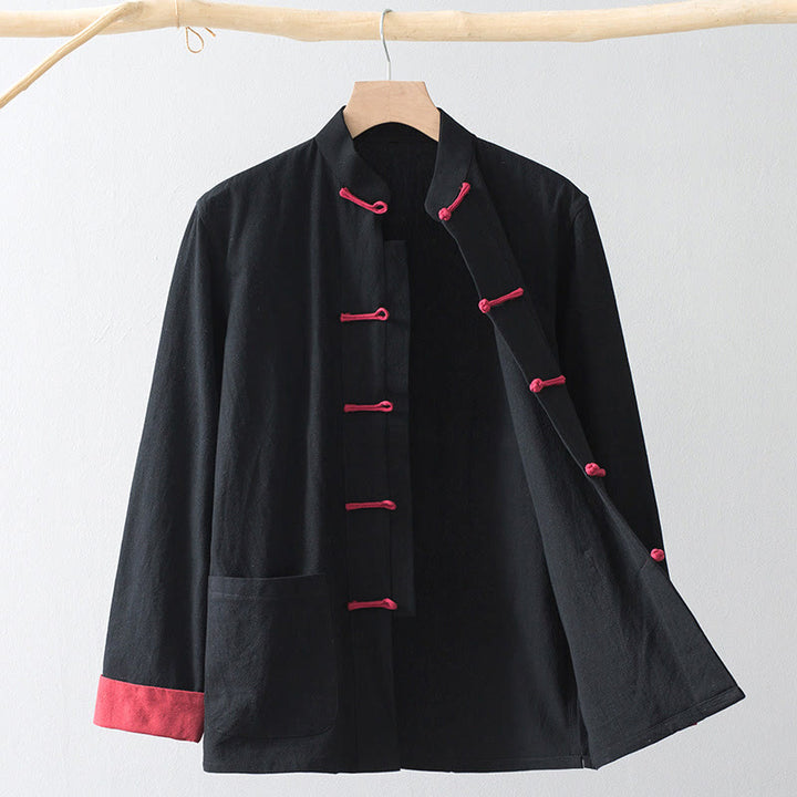 Camisa de traje chino Tang con estampado de Buddha Stones de rana, chaqueta de lino y algodón para hombre. - image 1
