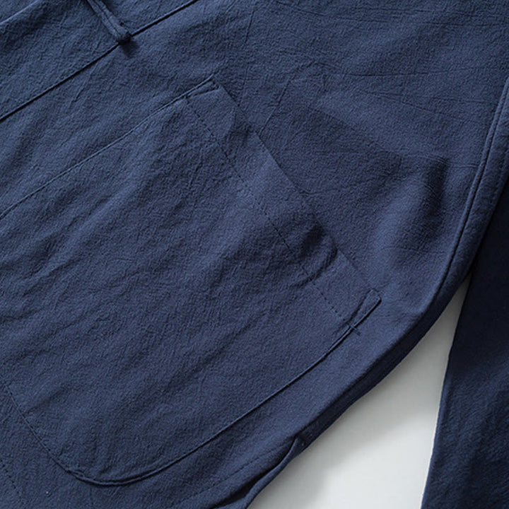 Camisa de traje chino Tang con estampado de Buddha Stones de rana, chaqueta de lino y algodón para hombre. - image 9