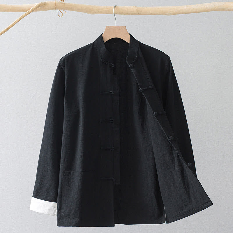 Buddha Stones Rana Botón Chino Tang Traje Camisa Algodón Lino Hombres Chaqueta Ropa - image 3