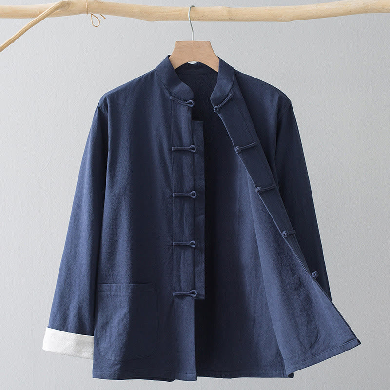 Camisa de traje chino Tang con estampado de Buddha Stones de rana, chaqueta de lino y algodón para hombre. - image 6