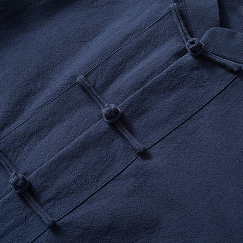 Camisa de traje chino Tang con estampado de Buddha Stones de rana, chaqueta de lino y algodón para hombre. - image 8