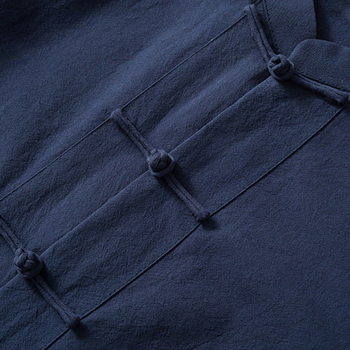 Camisa de traje chino Tang con estampado de Buddha Stones de rana, chaqueta de lino y algodón para hombre. - image 8