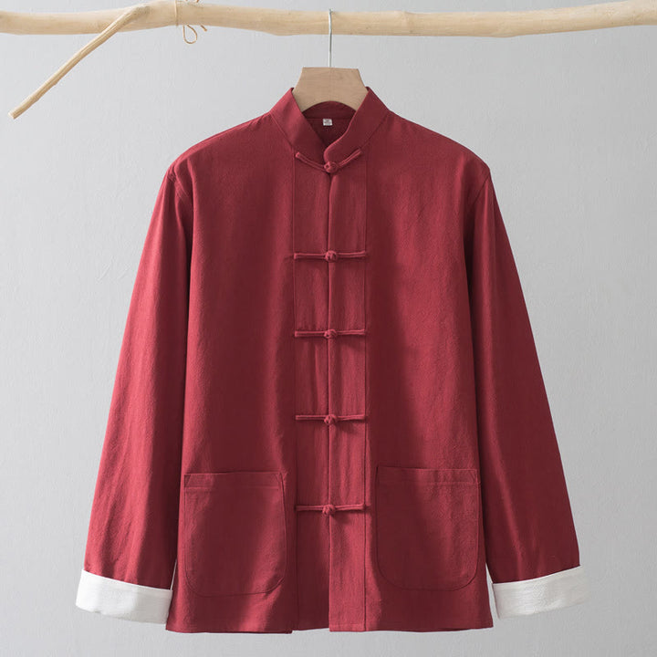 Buddha Stones Rana Botón Chino Tang Traje Camisa Algodón Lino Hombres Chaqueta Ropa - image 15