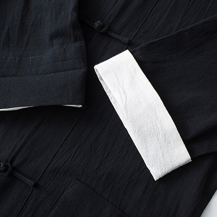 Buddha Stones Botón de Rana Traje Chino Camisa de Media Manga Ropa de Hombre de algodón con Bolsillos - image 15