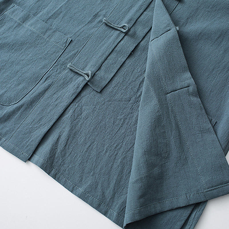 Buddha Stones Botón de Rana Traje Chino Camisa de Media Manga Ropa de Hombre de algodón con Bolsillos - image 7